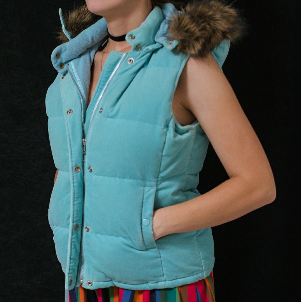 Light Blue Corduroy Down Filled Winter Vest, GAP